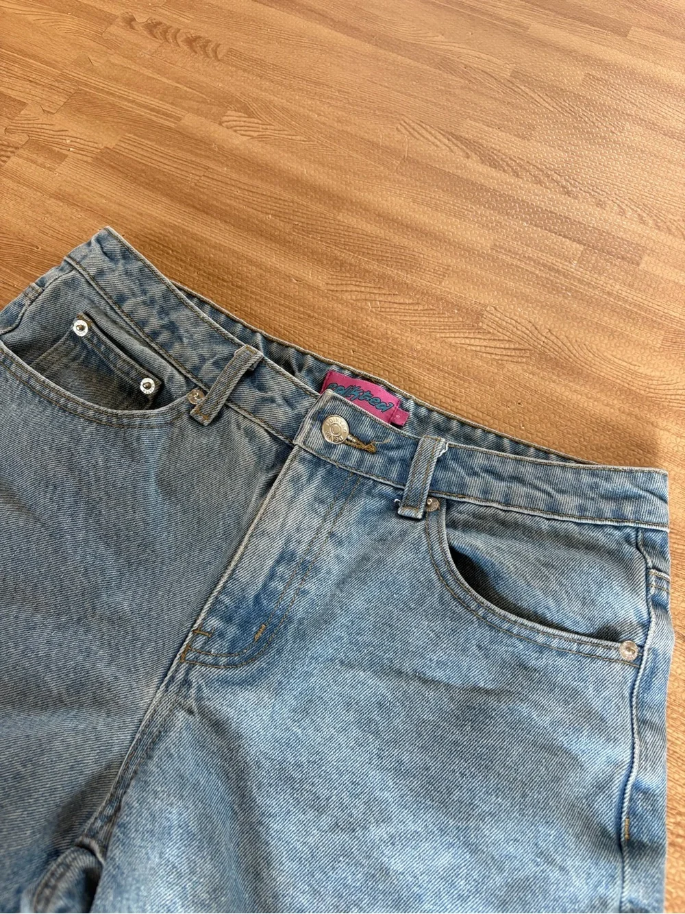 EDIKTED Denim Jorts Light Wash Long Jean Shorts Size S Y2K Inspired